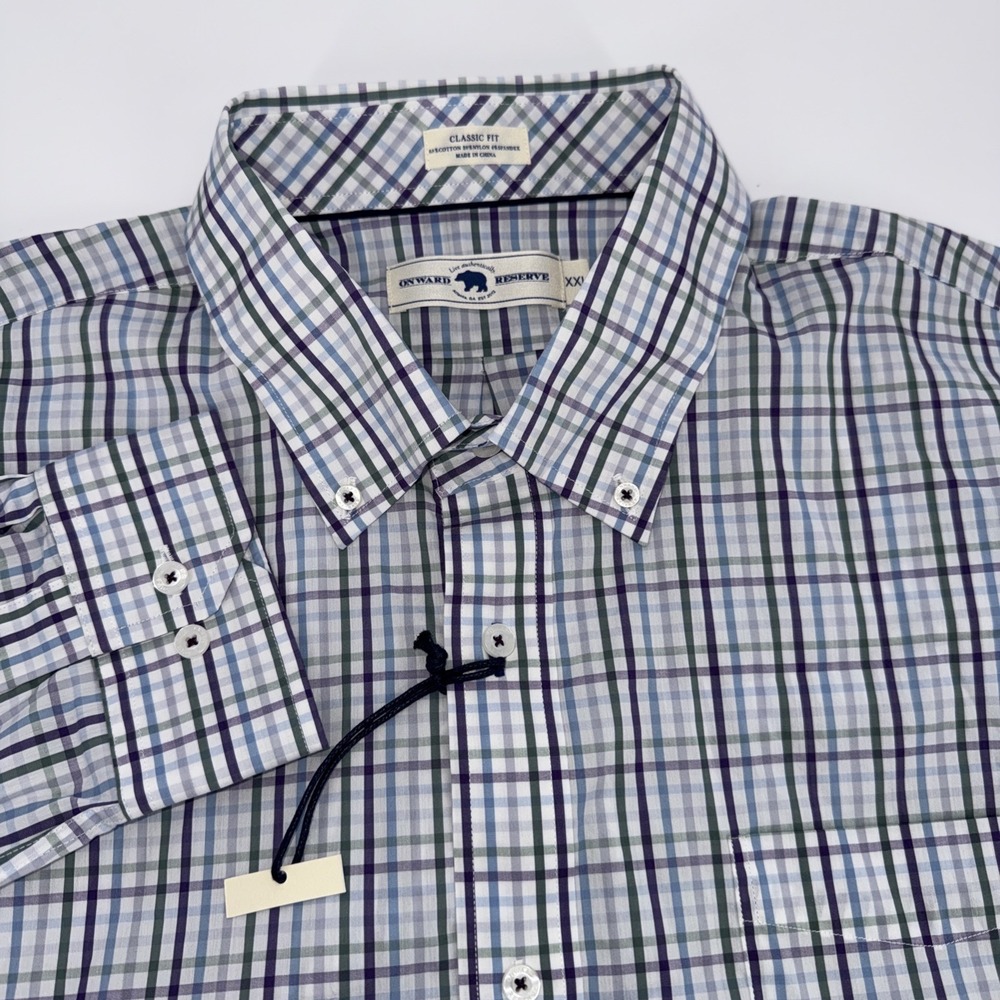 Onward Reserve Mens XXL Classic Fit Plaid Button Down Shirt Blue Green Purple